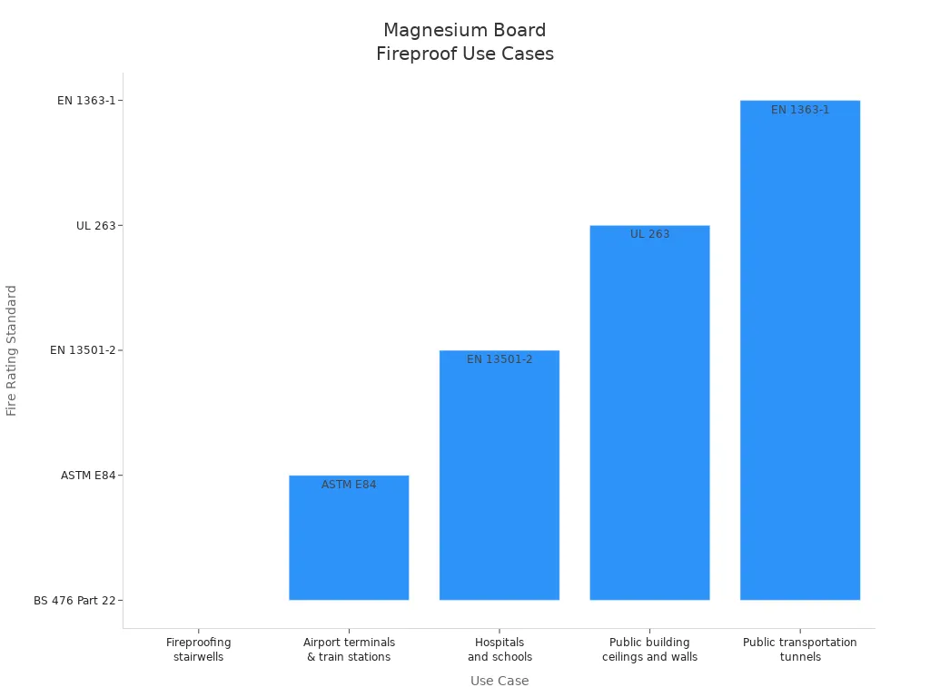 Bar chart showing fire rating standards for magnesium board use cases