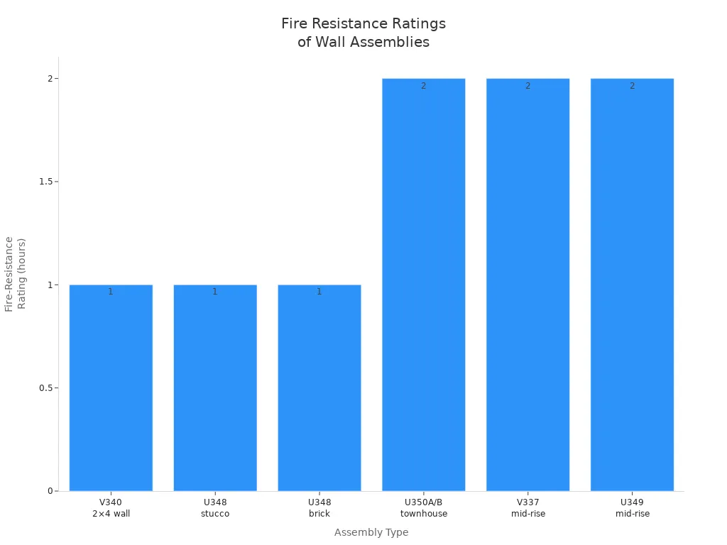 Bar chart showing fire resistance ratings for various wall assemblies