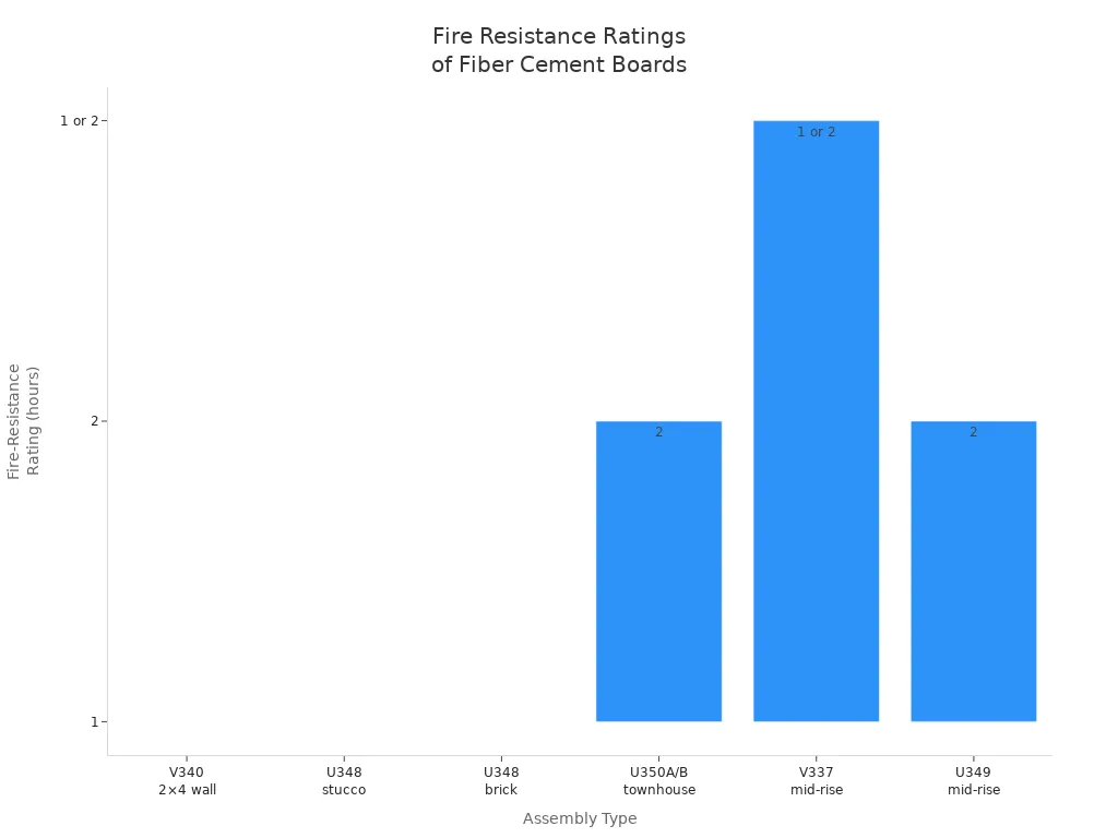 Bar chart comparing fire resistance ratings of fiber cement board assemblies
