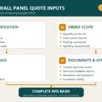 Fluxograma conceitual de orçamentos para painéis decorativos de parede, desde a especificação e quantidade até a base de entrega.
